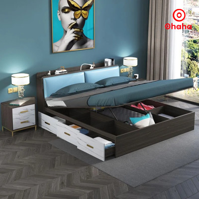[Miễn phí vận chuyển & lắp đặt] Giường ngủ thông minh cao cấp bọc nệm đầu giường gỗ công nghiệp Ohaha - GN012