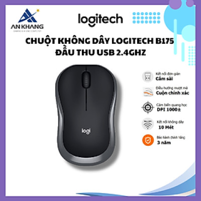 Chuột không dây Logitech B175 - đầu thu USB 2.4Ghz, pin 1 năm, nhỏ gọn, thiết kế thuận cả 2 tay, phù hợp PC/Laptop - Hàng chính hãng