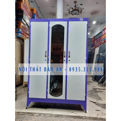 Tủ sắt quần áo 3 cửa ngang 1m2 cao 1m8 sơn tĩnh điện - MÀU KEM