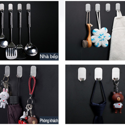 Combo 8 móc treo đồ inox 304 dán tường tiện dụng Hobby home decor 3055