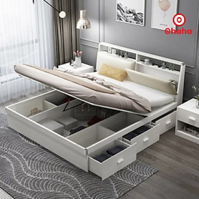[Miễn phí vận chuyển & lắp đặt] Giường ngủ thông minh cao cấp bọc nệm đầu giường gỗ công nghiệp Ohaha - GN012