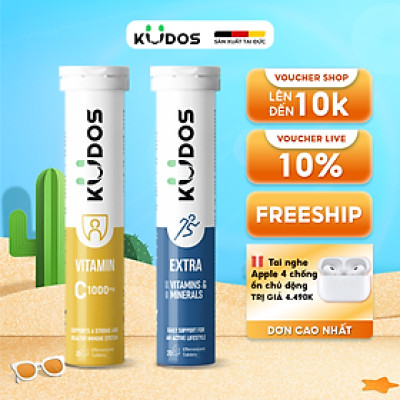 Combo Thực phẩm bảo vệ sức khỏe KUDOS VITAMIN C 1000MG + KUDOS EXTRA HIGH DOSE VITAMINS & MINERALS (20 viên/ tuýp)