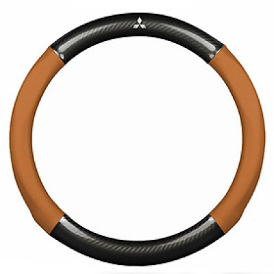 Bọc vô lăng TTAUTO cho xe ô tô có logo MITSUBISHI chất liệu da vân carbon cao cấp (Đen Nâu)