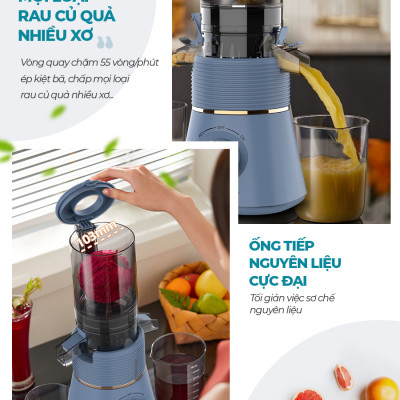 Máy ép chậm Sunhouse SHD5518, Công suất 150W, Ép mọi loại rau củ quả, Chức năng làm kem trái cây tiện lợi, Hàng chính hãng - Bảo hành 12 tháng