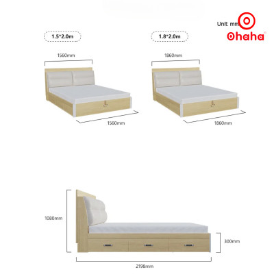 [Miễn phí vận chuyển & lắp đặt] Giường ngủ thông minh cao cấp bọc nệm đầu giường gỗ công nghiệp Ohaha - GN012