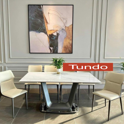 Bàn ăn thông minh kéo dài mặt đá Tundo chân inox 