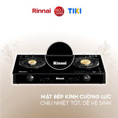 Bếp gas dương Rinnai RV-7Double Glass(Sp) mặt bếp kính và kiềng bếp men - Hàng chính hãng.