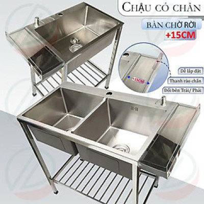 COMBO Chậu Rửa Chén Bát Có Chân Lắp Thêm Bàn Chờ Nhiều Kích Thước - Tặng bộ đầu hút nước rửa chén tiện lợi