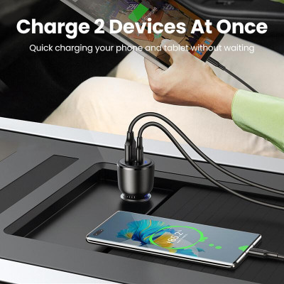 Ugreen UG90645CD239TK 63W Màu Đen Bộ sạc nhanh xe hơi gồm cổng USB-C 45W + USB-A 18W - HÀNG CHÍNH HÃNG