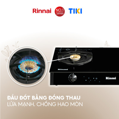 Bếp gas dương Rinnai RV-7Double Glass(Sp) mặt bếp kính và kiềng bếp men - Hàng chính hãng.