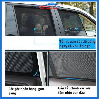 Bộ 4 rèm chắn nắng nam châm Navara 2016-2017-2018-2019-2020 khung cố định chống tia UV