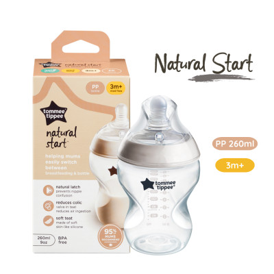 Combo Bình Sữa Tommee Tippee Natural Start Ty Siêu Mềm Tự Nhiên 260ml & Núm Ty Silicon Thay Thế 6M+