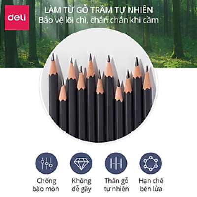 Set 8 Bút Chì Phác Thảo Cao Cấp Deli 2H, HB, 2B, 5B, 6B, 8B Dành Cho Mỹ Thuật Chuyên Nghiệp Chì Mềm Độ Đậm Chuẩn