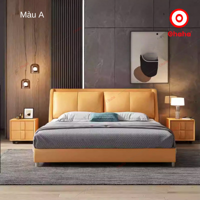 [Miễn phí vận chuyển & Lắp đặt] Giường ngủ bọc da cỡ lớn kết hợp gỗ cao cấp chống ẩm TẶNG kèm 2 tab đầu giường - GN024