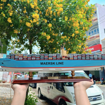 Mô Hình Thuyền Gỗ Trang Trí, tàu container, Thuyền Thương Mại EMMA MAERSK, thuyền chở hàng, hàng chính hãng