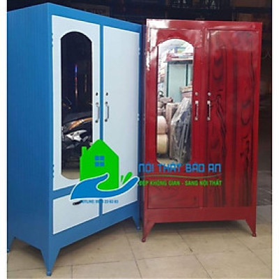 Tủ sắt quần áo ngang 0.9m cao 1m8 (Xanh trắng) 02