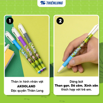 Bút gel Thiên Long GEL-012/AK - Nét viết 0.5mm êm mượt, đầu bút cao cấp, mực đều liên tục, nhân vật Akooland Tahi