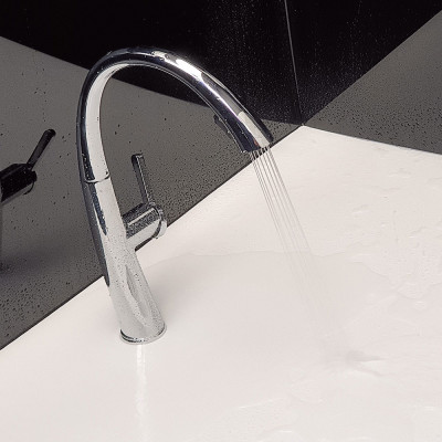 Vòi rửa chén nóng lạnh, dây kéo 2 chế độ Eurolife EL-KM07 (Trắng bạc)