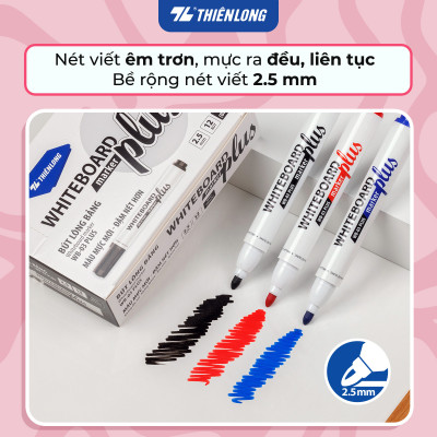Combo 12 bút lông bảng - White Board Marker Thiên Long WB-03 Plus - Màu mực mới đậm nét hơn