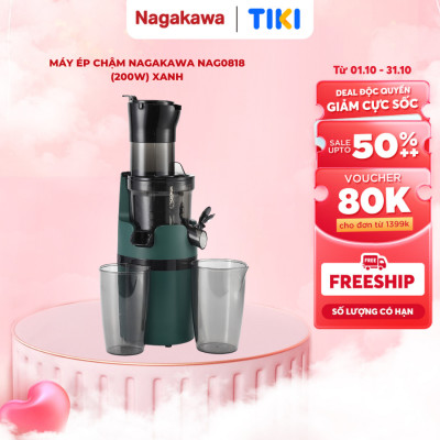 Máy ép chậm Nagakawa NAG0818 (200W) - Trục ép 6 phân đoạn kiệt bã - Ống tiếp thực phẩm lớn - Hàng chính hãng