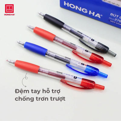Hộp 12 Bút Gel Hồng Hà dạng bấm, có grip  đầu ngòi 0.7mm cho nét viết êm, trơn - 2769 HH-209