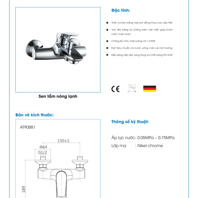 Bộ Sen Cây Đứng Nhà Tắm ATMOR AT22301 + AT90881 (HÀNG CHÍNH HÃNG)