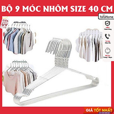 Bộ 9 Móc Nhôm Treo Quần Áo Người Lớn Chất Liệu Nhôm Tốt Bền Đẹp Thiết Kế Tiện Dụng Size 40cm