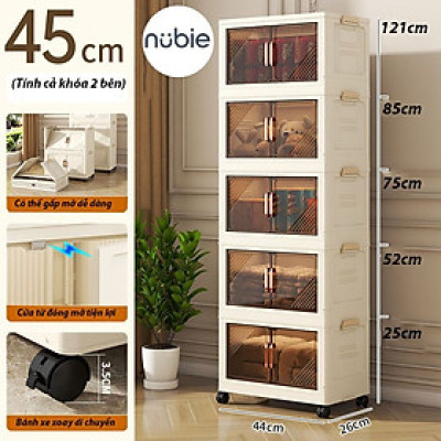 (Ngang 45-75cm) Tủ Nhựa Gấp Gọn Size Lớn, Tủ Đựng Quần Áo Đa Năng Lắp Ghép, Để Đồ Tiện Dụng, Nhựa PP, Có Bánh Xe