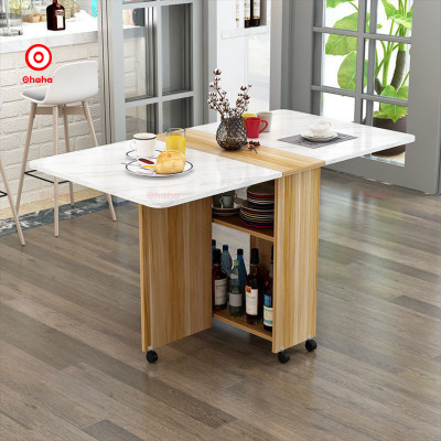 [Kèm Ảnh Thực Tế - Miễn phí vận chuyển & Lắp đặt]  BÀN ĂN GẤP GỌN THÔNG MINH GIẢ VÂN ĐÁ OHAHA CÓ BÁNH XE - BA004