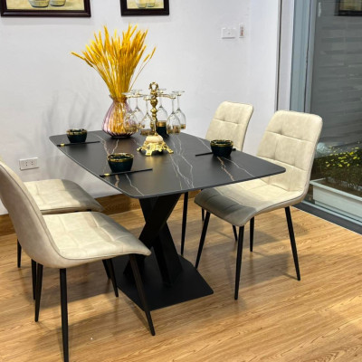 Bàn ăn mặt đá phiến chân chéo kết hợp ghế Loft -  bàn ăn mặt đá nhập khẩu