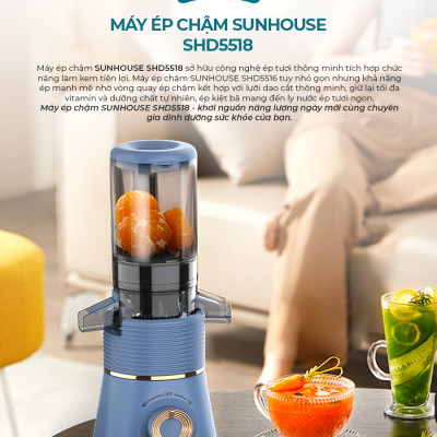 Máy ép chậm Sunhouse SHD5518, Công suất 150W, Ép mọi loại rau củ quả, Chức năng làm kem trái cây tiện lợi, Hàng chính hãng - Bảo hành 12 tháng