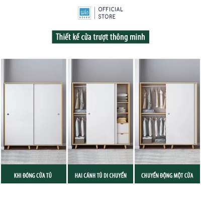 Tủ Quần Áo Kết Hợp Cửa Lùa Hiện Đại Màu Trắng Phối Vân Gỗ Sồi Thương Hiệu SIB Decor TA07