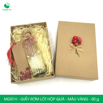 MGR1V - 100g Giấy rơm lót hộp quà màu vàng - Giấy sợi rơm trang trí - Giấy vụn chống sốc