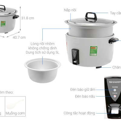Nồi cơm điện nắp rời Sharp KSH-D55V/D77V/D1010V - 5Lit / 7Lit / 10Lit - Hàng chính hãng - Bảo hành 12 tháng
