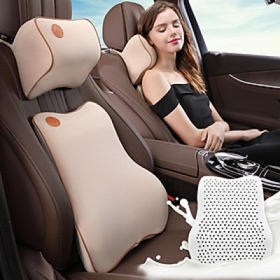 Bộ gối tựa đầu đệm dựa lưng ô tô cao su non thoáng khí không xẹp lún