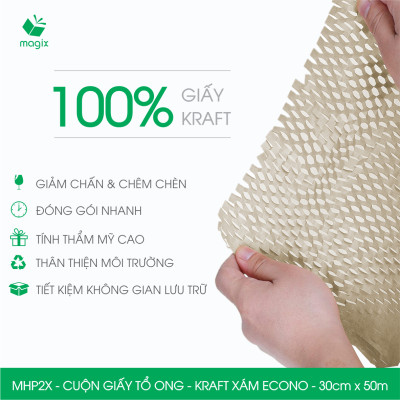 MHP2X - 30cm x 50m - Cuộn giấy tổ ong chống sốc - Kraft xám Siêu Tiết Kiệm ECONO