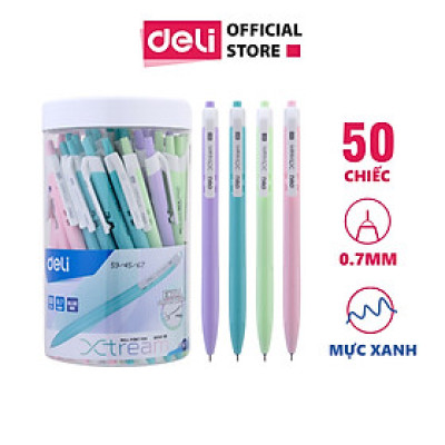 Combo 5-10-20 bút bi dầu Deli - 0.7mm đầu bấm - Mực xanh siêu mượt - EQ03336/EQ03236/EQ02836 / Sơn Tùng M-TP Collection CQ184-BL