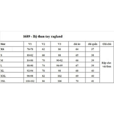 Rập Giấy A0 bộ thun tay ragland mã 1689 - không phải quần áo