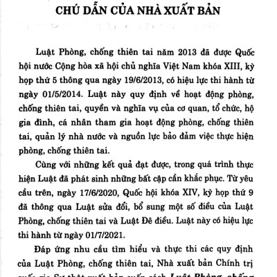 Luật Phòng, Chống Thiên Tai (Hiện Hành)(Sửa Đổi, Bổ Sung Năm 2020)