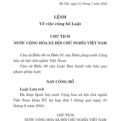 Luật lưu trữ năm 2024 - bản in 2024