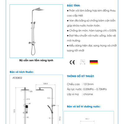 Bộ Sen Tắm Đứng Nóng Lạnh ATMOR AT30802 (HÀNG CHÍNH HÃNG)