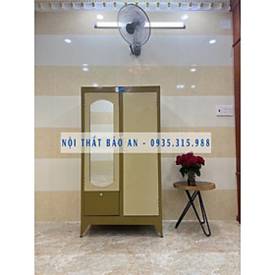 Tủ sắt quần áo ngang 0.9m cao 1m4 (Xanh trắng)