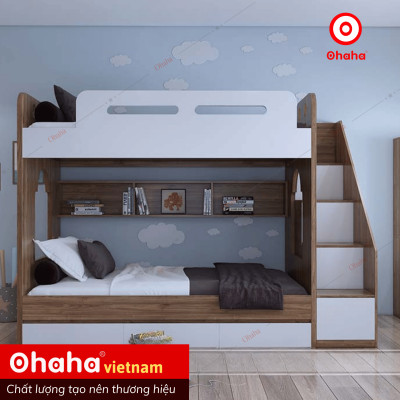 [ Miễn phí vận chuyển và lắp đặt tại TP.HCM] Giường tầng thông minh hiện đại Ohaha kèm hệ tủ mở bên hông - GTHĐ021