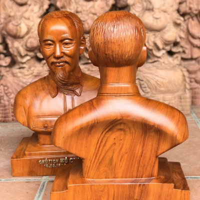 Tượng điêu khắc chân dung chủ tịch hồ chí minh bằng gỗ hương đá kt cao 40×20×14cm 