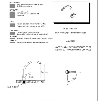 Vòi Rửa Chén Lạnh MOEN 7027A (HÀNG CHÍNH HÃNG)