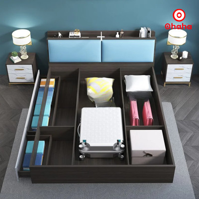 [Miễn phí vận chuyển & lắp đặt] Giường ngủ thông minh cao cấp bọc nệm đầu giường gỗ công nghiệp Ohaha - GN012