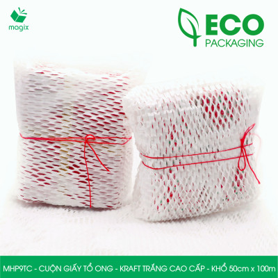 MHP9TC - 50cm x 100m - Cuộn giấy tổ ong chống sốc - Kraft trắng Cao Cấp - Giấy gói hàng, gói quà