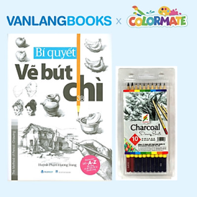 Sách Bí Quyết Vẽ Bút Chì + Hộp 10 Cây Bút Chì Gỗ Phát Thảo Charcoal Artist - Vanlangbooks x Colormate