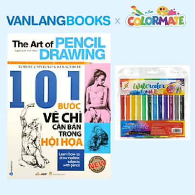Sách 101 Bước Vẽ Chì Căn Bản Trong Hội Họa + Hộp 12 Bút Cọ Màu Nước Brush Pen - Vanlangbooks x Colormate