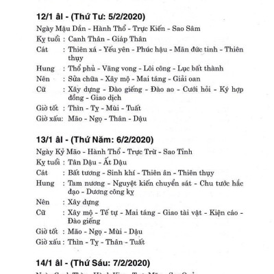 Ngày Lành Tháng Tốt 2020